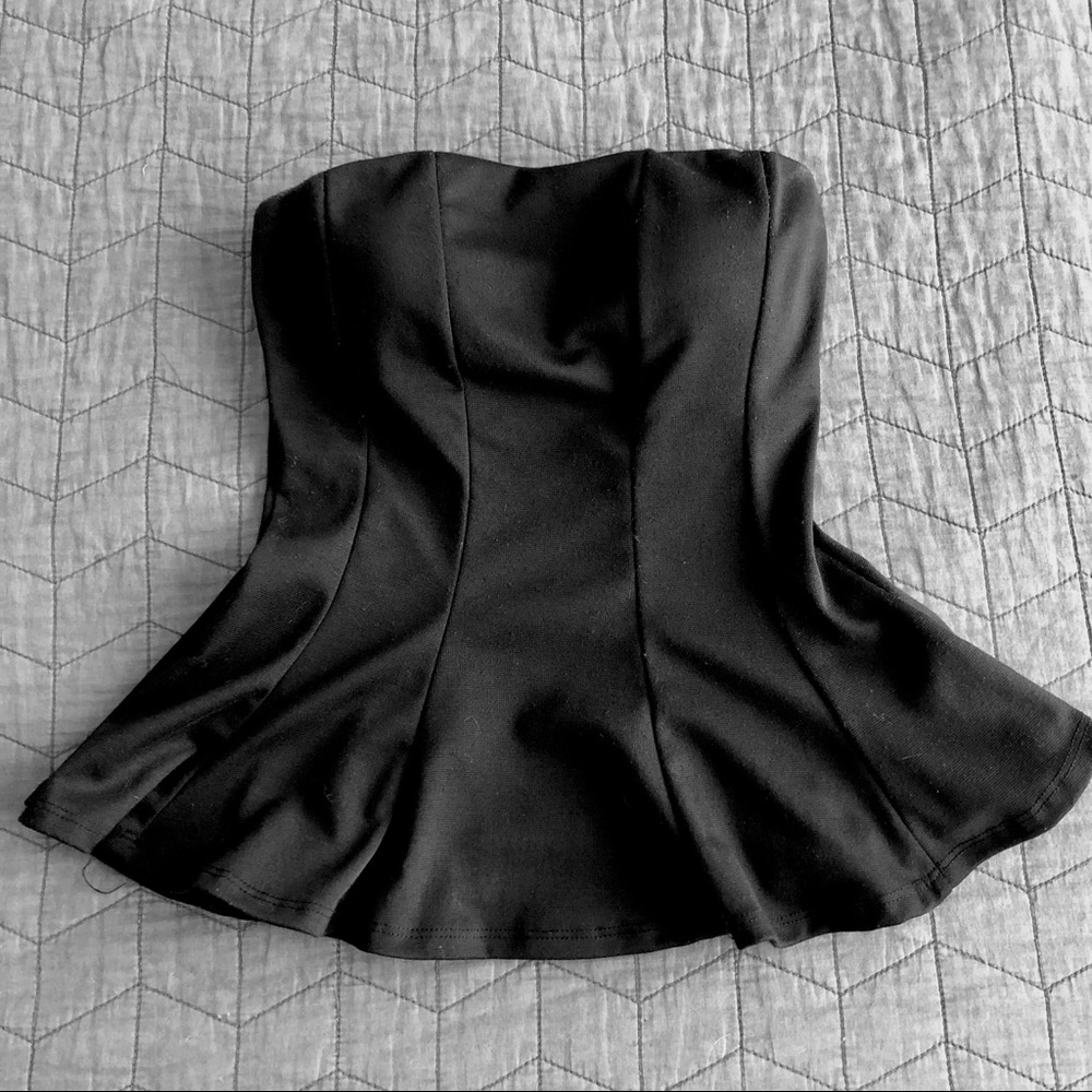 Black Strapless Fit and Flare/Peplum Top